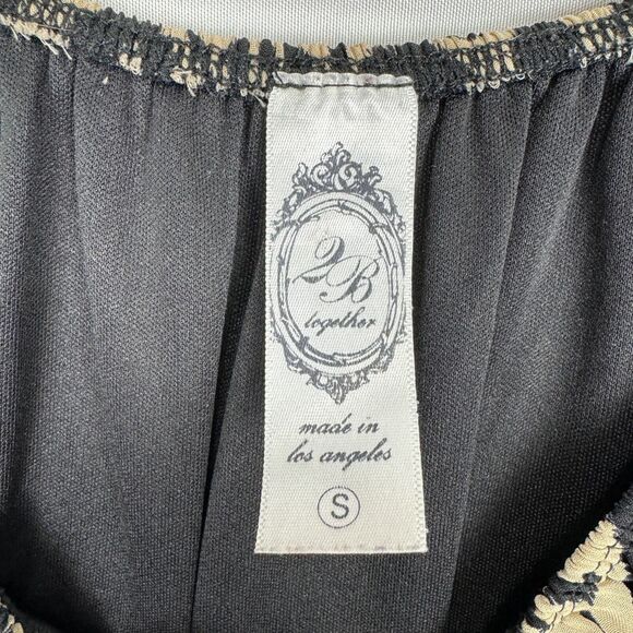 2B Together Sheer Bell Sleeve Tunic Dress Black Tan Women Size Small Long Sleeve - Picture 7 of 11